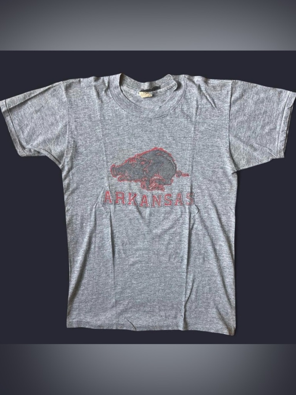 Vintage 1980’s Single Stitch Sneakers Arkansas Razorbacks grey t-shirt Sz L